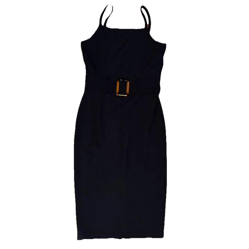 Full Circle Trends Black Sleeveless Dress Slit Women's Small Bodycon With Belt‎